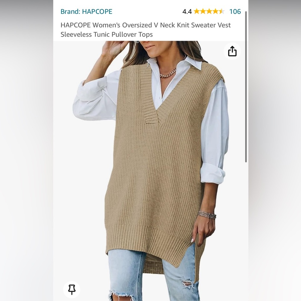 Womens oversized V neck knit sweater vest -